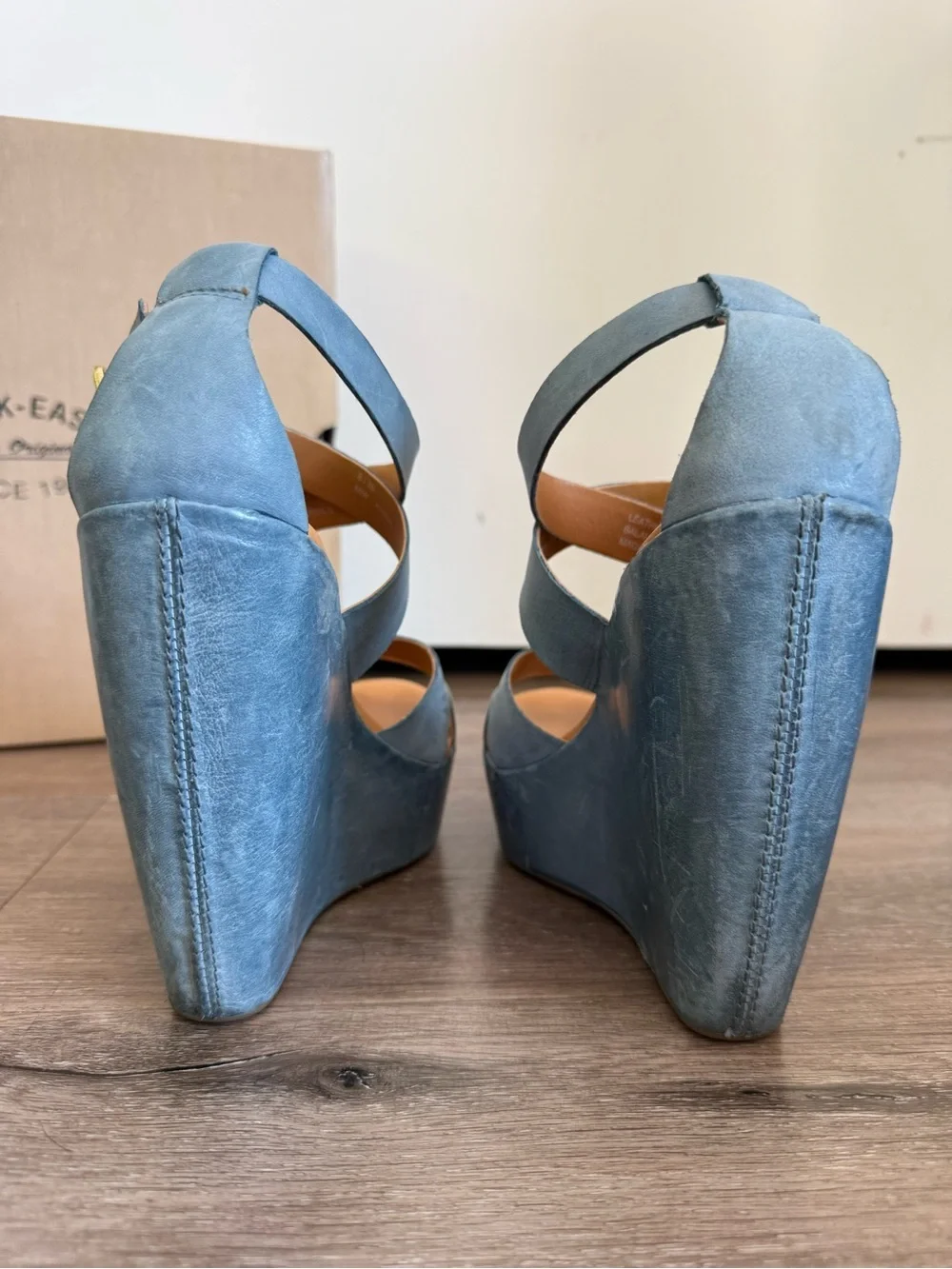 Kork-Ease Steel Blue Suede Platform Wedge Sandals NIB